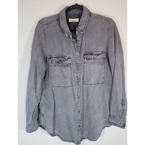 Pilcro by Anthropologie Lyocell Button Down Shirt Women's Medium Gray‎ Utility